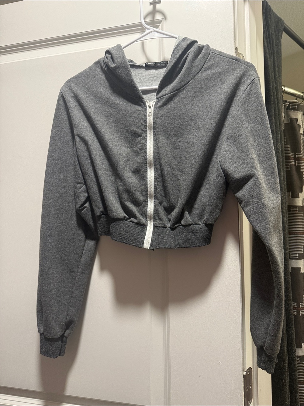 SHEIN Cropped Hoodie Jacket - Charcoal Gray